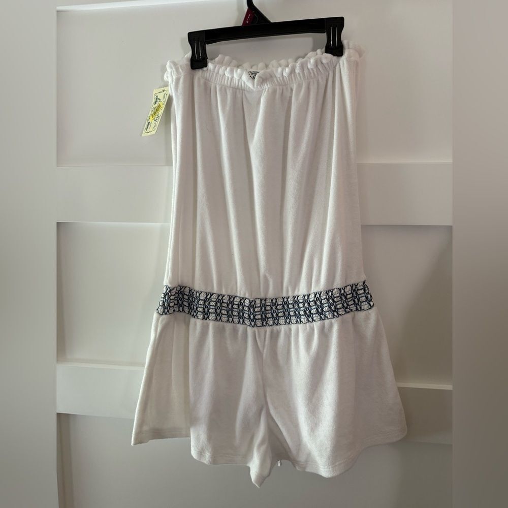 New Lucky Brand White Women's Terry Cloth Romper with Black Pattern